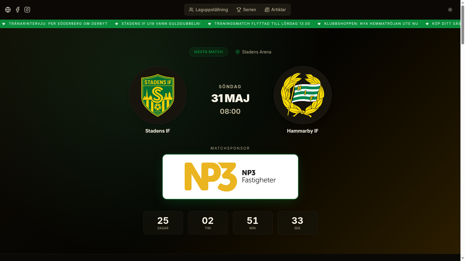 Matchprogram på desktop