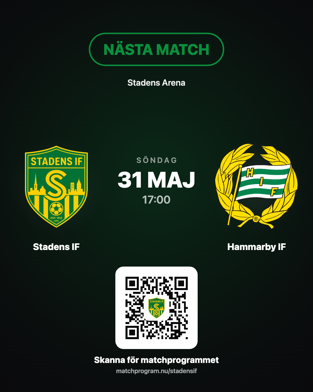 Delningsbild för sociala medier inför aktuell match